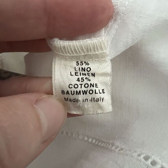 Ada Grimaldi Women's Lagenlook Tunic Size 40 S White Collared Linen Blend Italy - Picture 4 of 8